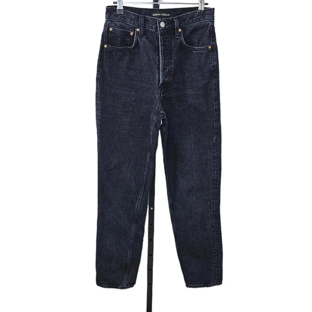 Denim Forum The  BF High Rise Loose Jeans Size 24 Black Eyeliner Wash Denim